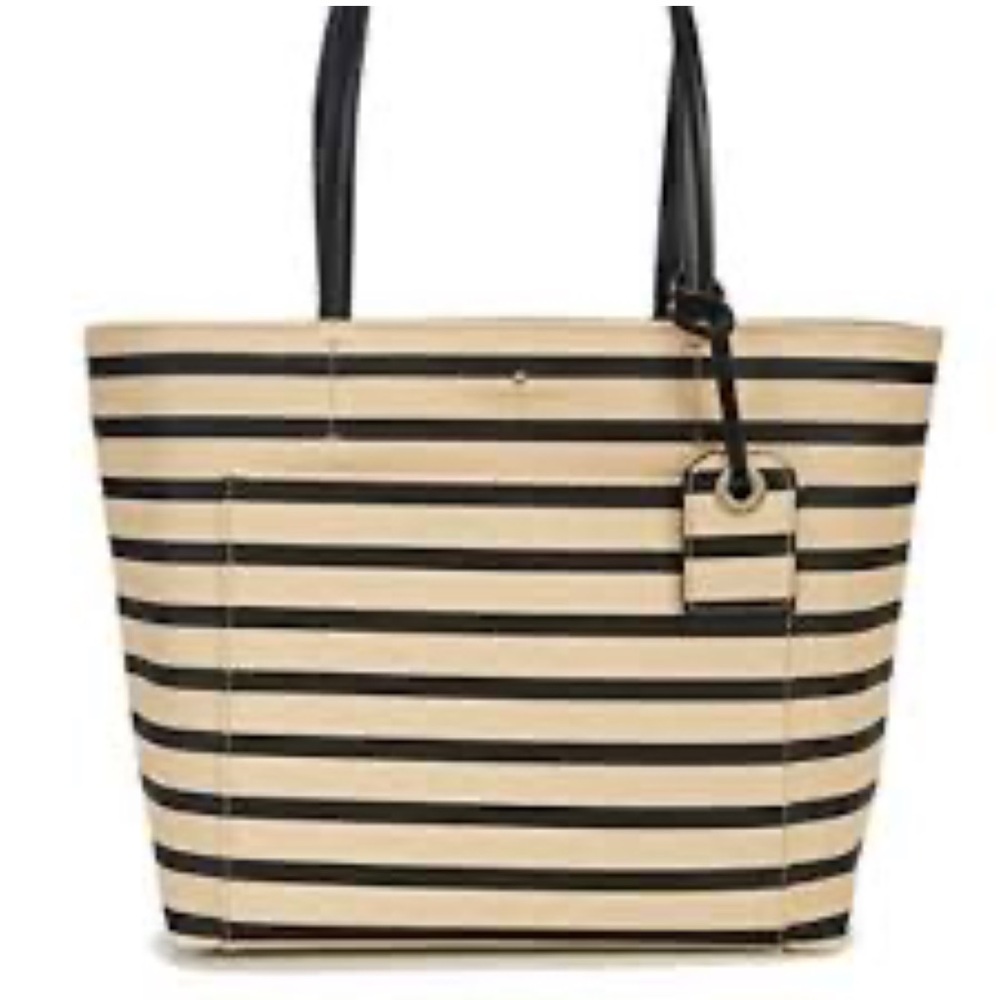 Kate Spade New York Hyde Lane Riley Stripe Tote Bag BLACK BEIGE TAN - Picture 12 of 12
